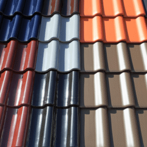A variety of colorful roofing tiles, highlighting different materials used in commercial roofing and their durability.