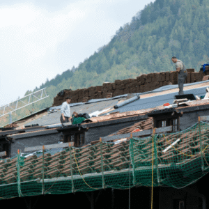workers repairing a commercial metal roof, ensuring proper installation and durability with high-quality materials and professional techniques.